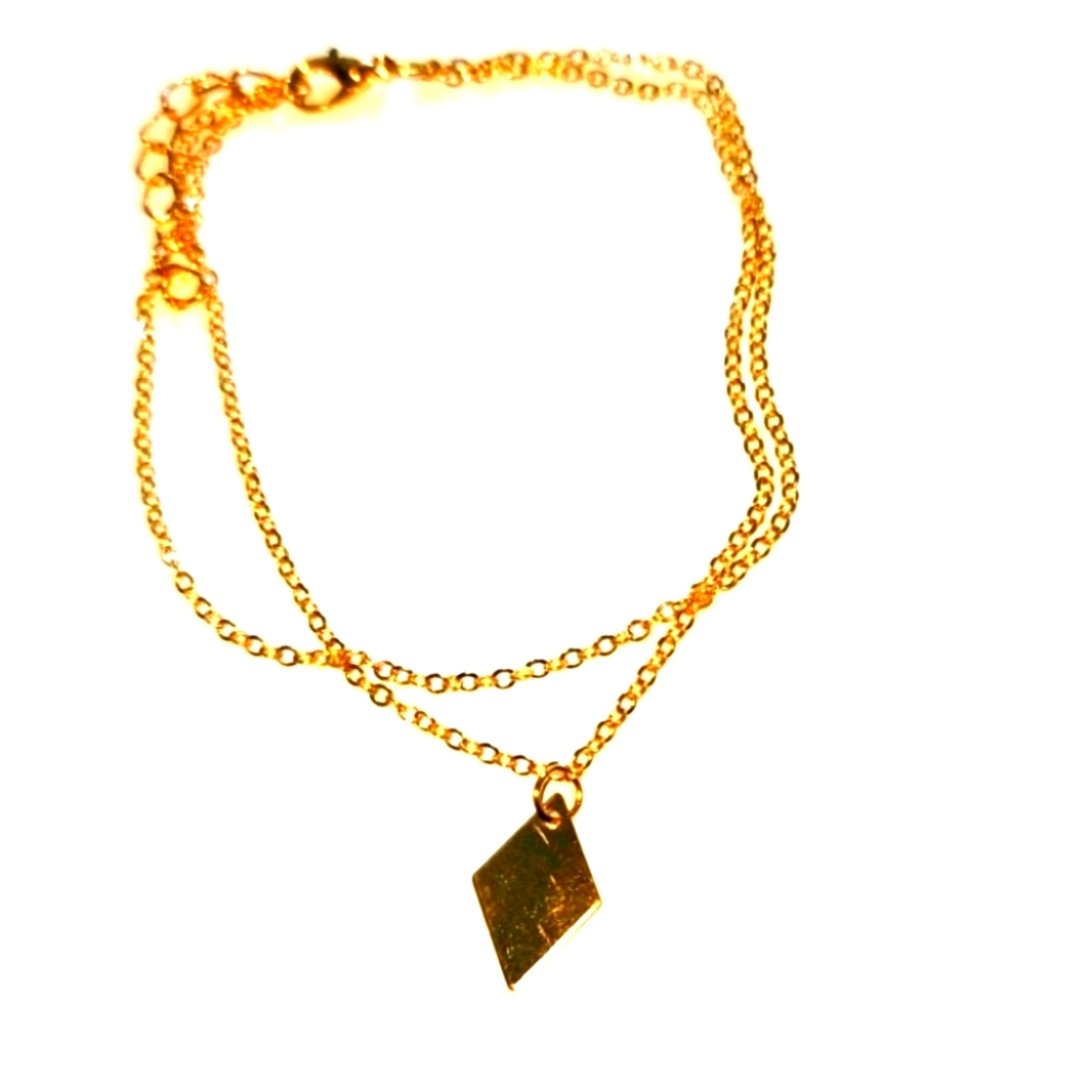 Vintage Gold Diamond Shaped Pendant Double Strand Anklet/Bracelet